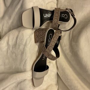 Calvin Klein Cream and Brown Heeled Sandals